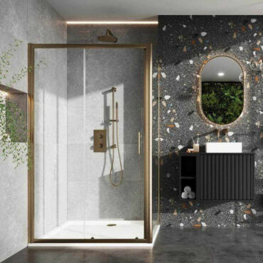 Scudo S6 Brushed Brass Sliding Shower Door – 1000mm & 1200mm, Optional Side Panels-1900mm High