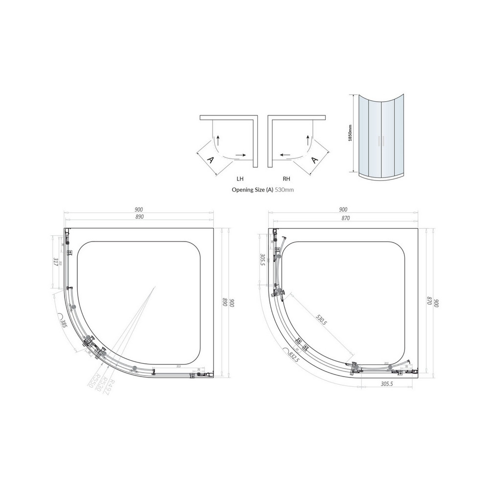 S6 Brushed Brass Quadrant Shower Enclosure – 1900mm Tall, Double Sliding Doors, 800mm & 900mm Options - Image 2