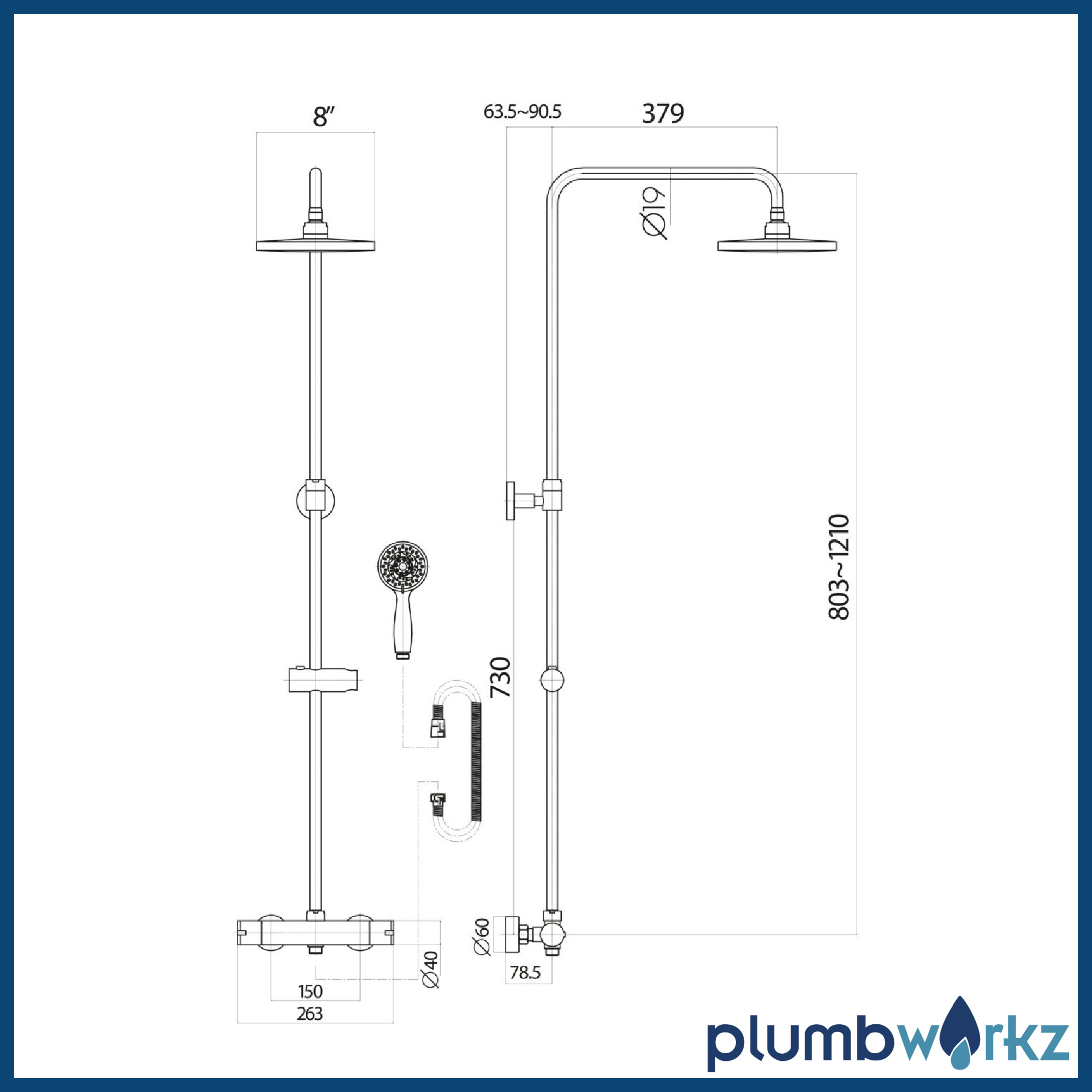 Middleton Black Round Drench Twin Head Exposed Shower Kit - Image 3