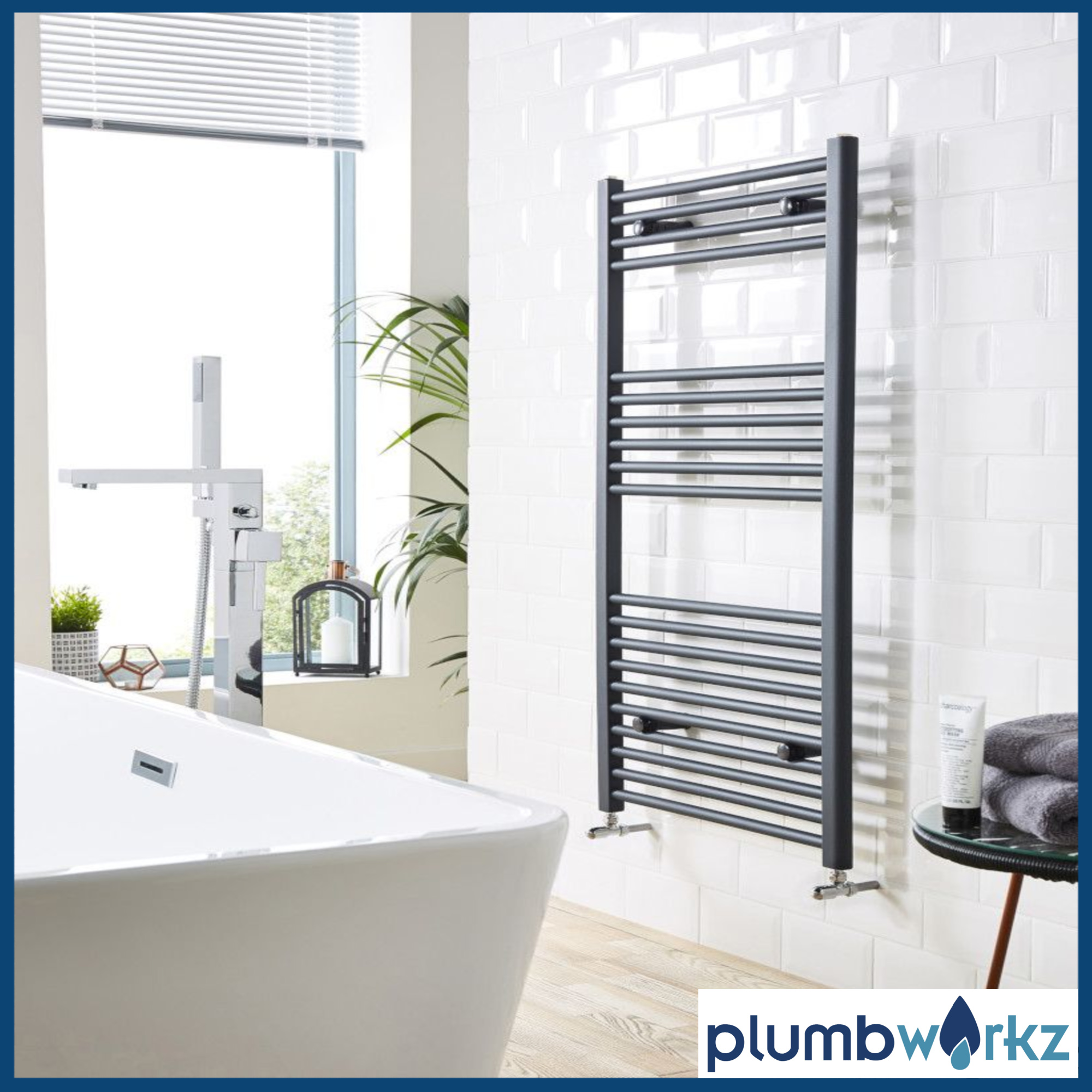 Reina Capo Black Flat Ladder Towel Rail – 500mm Wide in Heights 800mm to 1800mm - Image 2