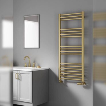 Reina Ottone Brushed Brass Flat Ladder Towel Rail – 600mm Wide in Heights 800mm to 1800mm