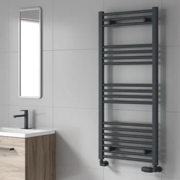 Reina Capo Anthracite Flat Ladder Towel Rail – 600mm Wide in Heights 800mm to 1800mm