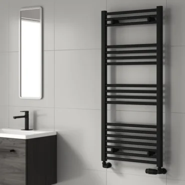 Reina Capo Black Flat Ladder Towel Rail – 500mm Wide in Heights 800mm to 1800mm