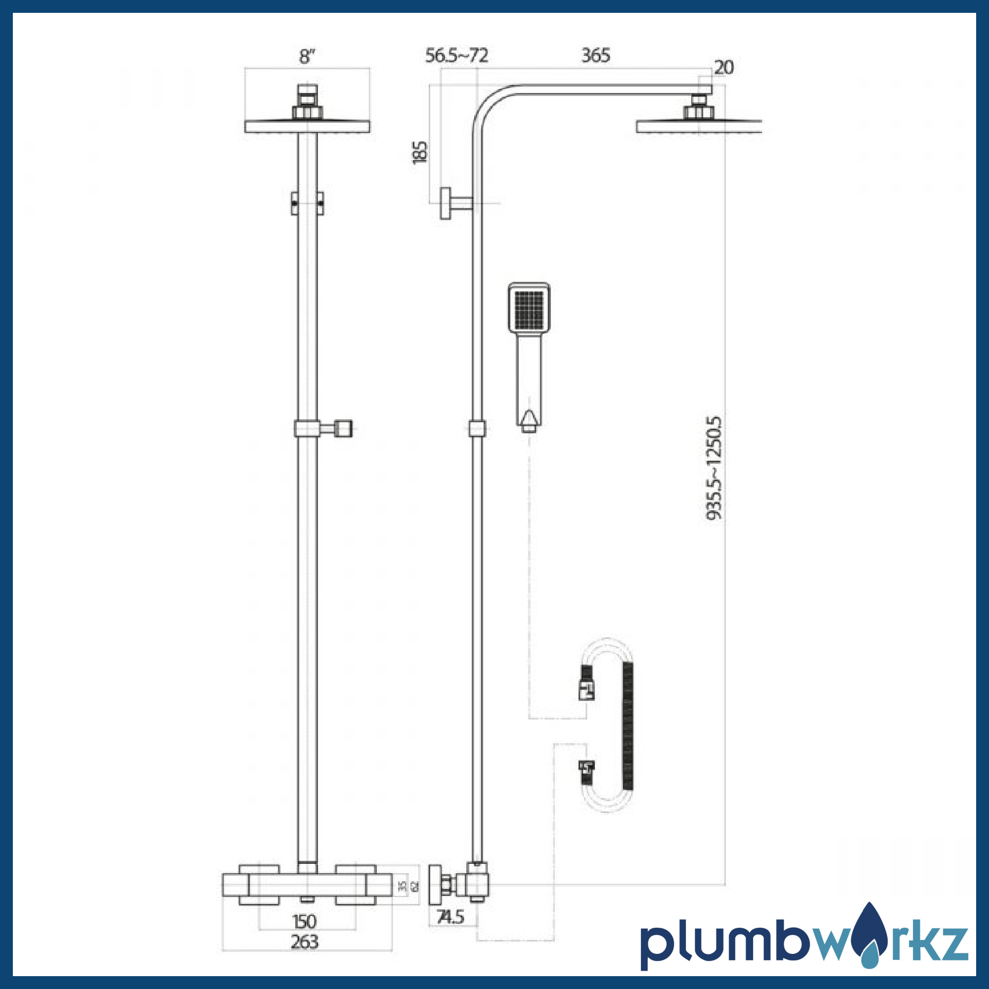 Scudo Elliot Square Brushed Brass Thermostatic Rigid Riser Shower - Image 3