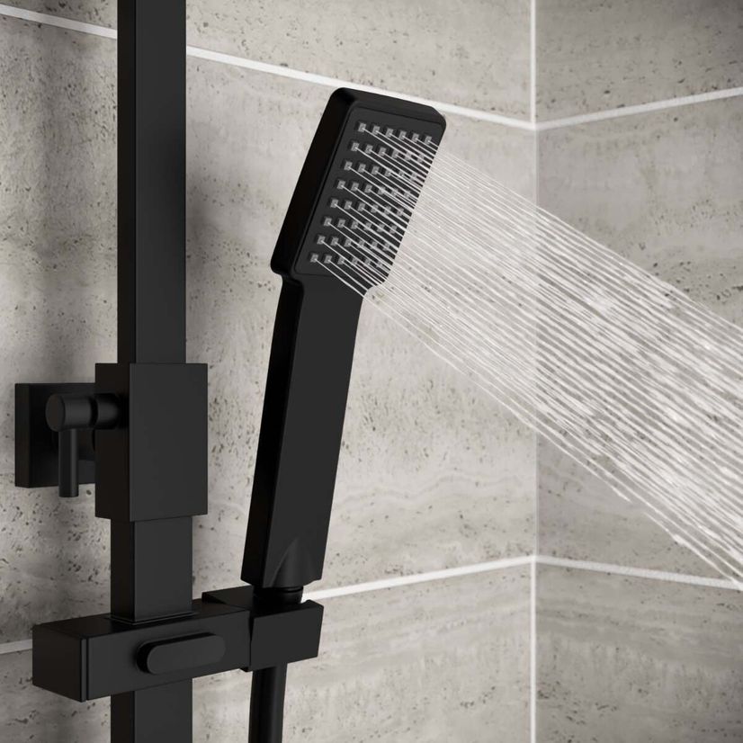 Giavani Bliss Square Matt Black Thermostatic Bath Filler Shower Set - Image 5