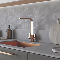 Tempo Eben Brushed Copper Twin Lever Handles Modern Kitchen Tap with Swivel Spout Design