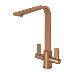 Tempo Eben Brushed Copper Twin Lever Handles Modern Kitchen Tap with Swivel Spout Design - Image 2