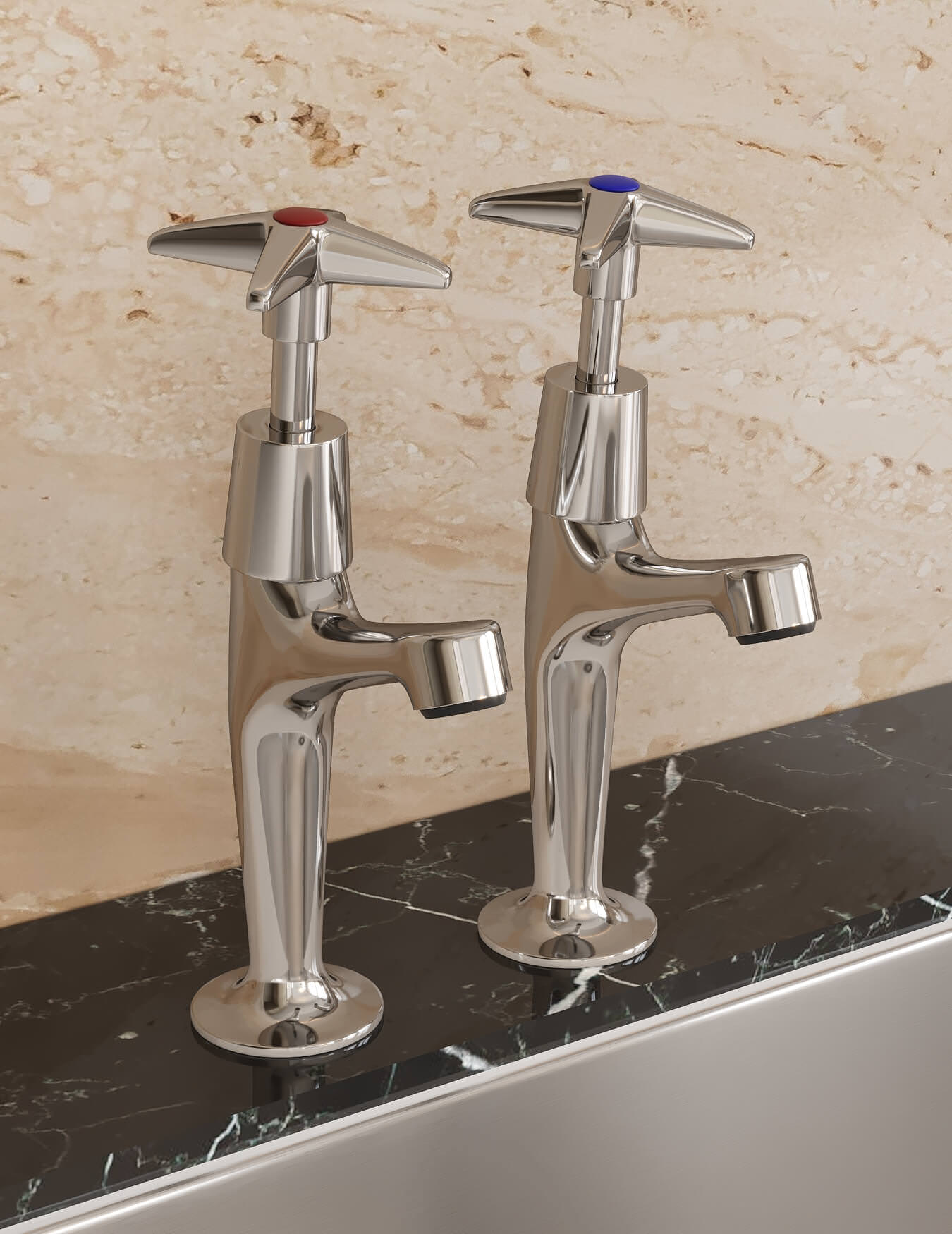 Bristan X Head Contemporary Cross Head High Neck Pillar Taps Chrome 1 Pair - Image 2