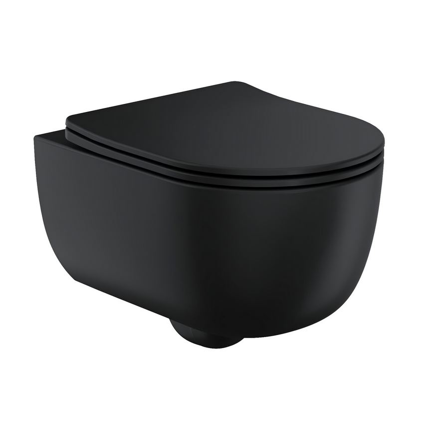 Scudo Riviera Round Black Rimless Wall Hung Pan-Soft Close Seat