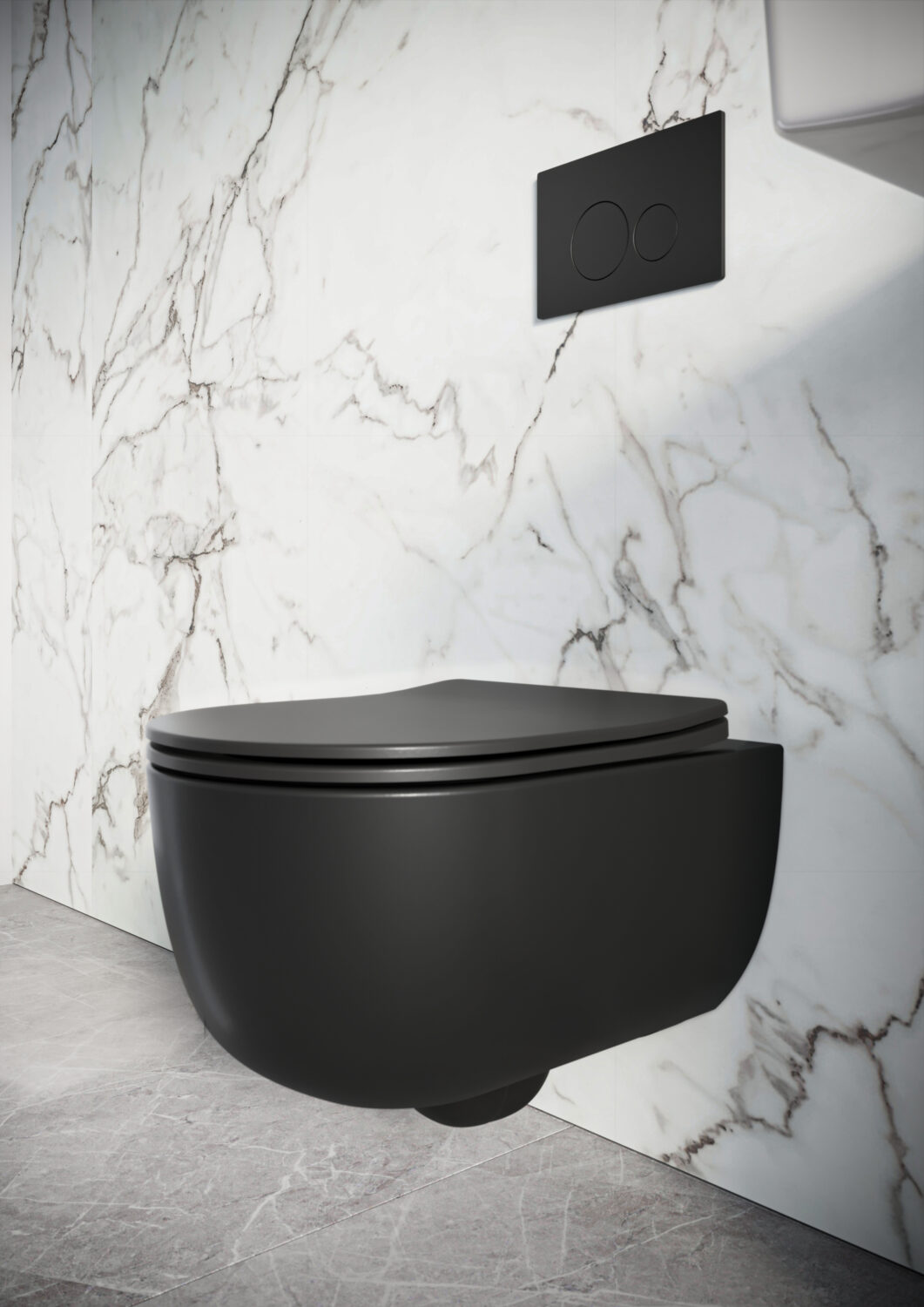 Scudo Riviera Round Black Rimless Wall Hung Pan-Soft Close Seat - Image 2