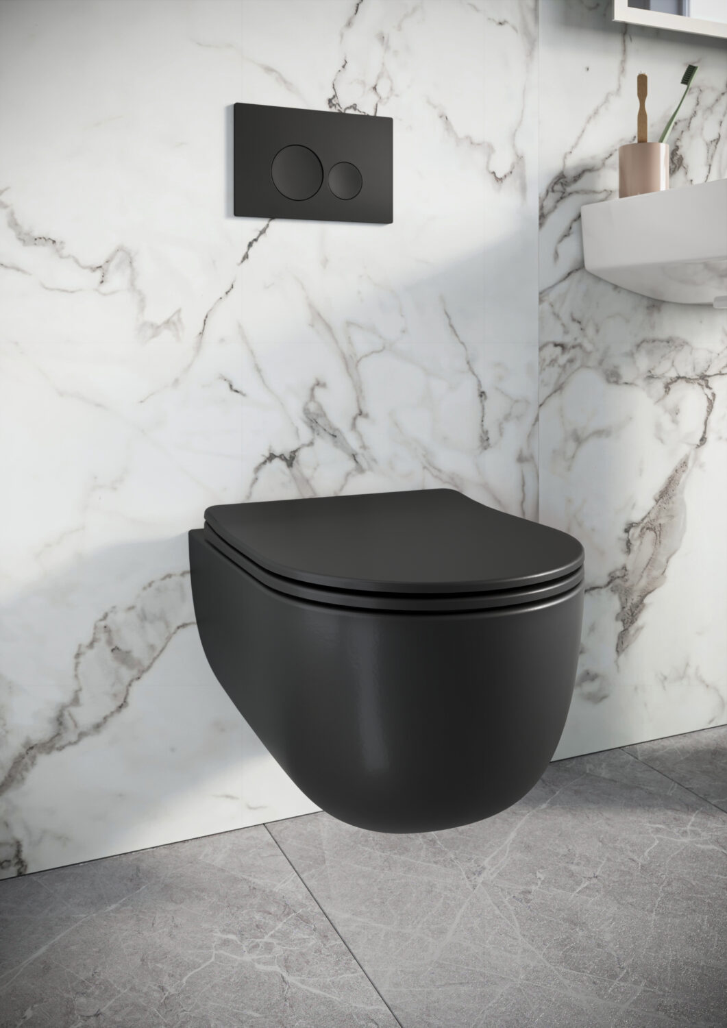 Scudo Riviera Round Black Rimless Wall Hung Pan-Soft Close Seat - Image 3