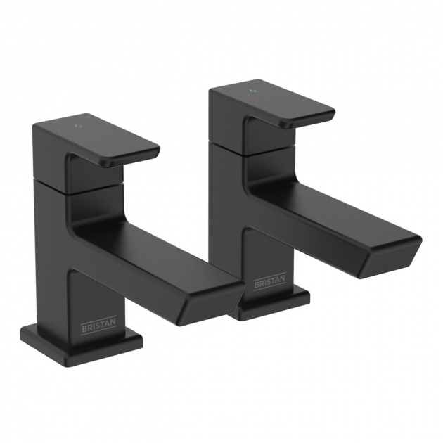 Bristan Cobalt Basin Taps Pair Pillar Mounted - Black