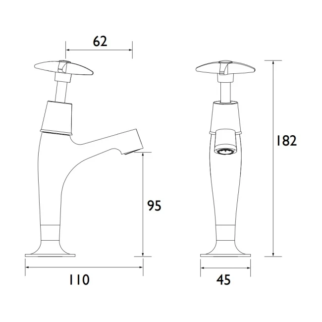 Bristan X Head Contemporary Cross Head High Neck Pillar Taps Chrome 1 Pair - Image 3