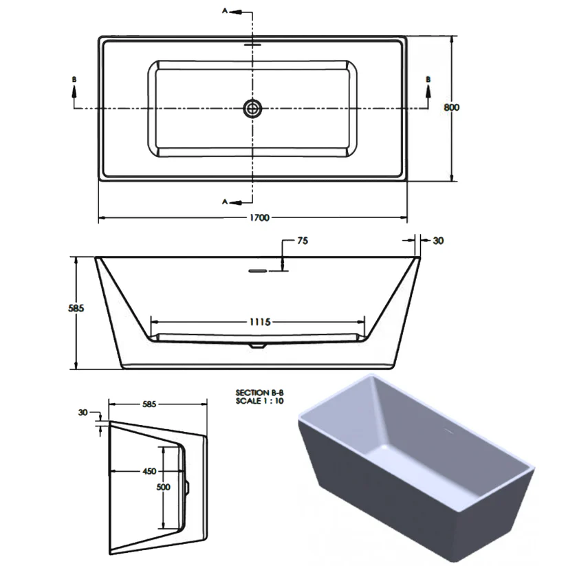 Kartell K-Vit Kruze Double Ended Free Standing 1700 x 800mm Bath - Image 3