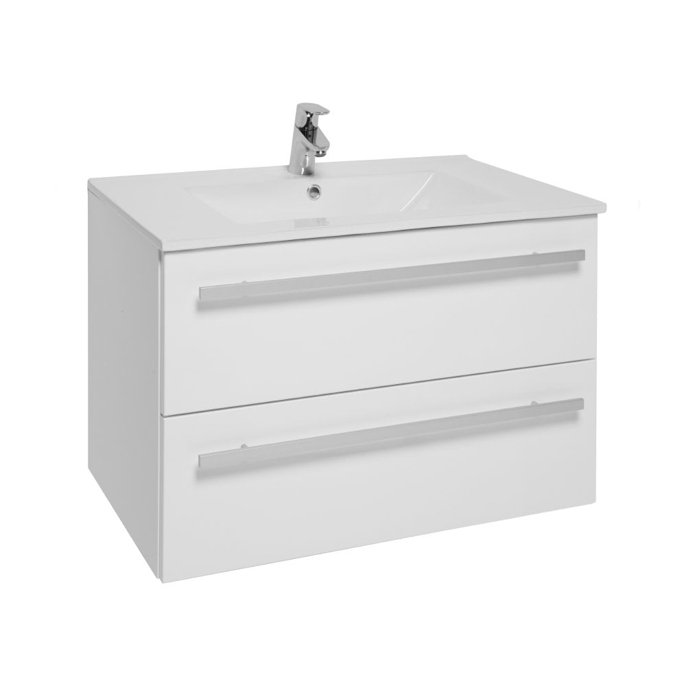 Kartell Purity 800mm White Gloss 2 Drawer Wall Hung Vanity Unit & Ceramic Basin - Image 2