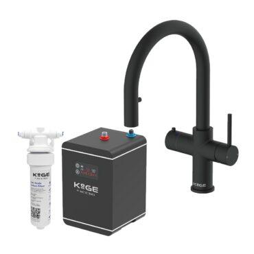 Koge Black 4-in-1 Boiling Water Tap with Pull-Out D Spout, Filtered Cold Water, Tank & Filter System
