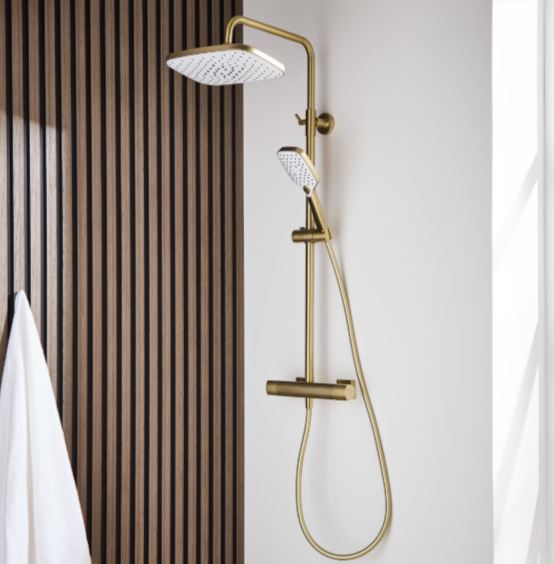 Kolt Thermostatic Bar Shower Drench Head & Handset Brushed Brass