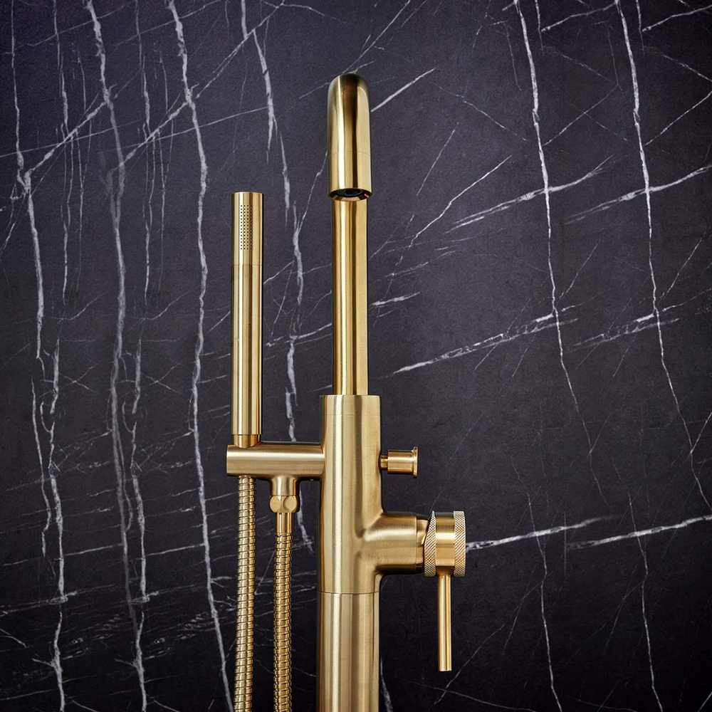 Scudo Core Freestanding Bath Shower Mixer in Brushed Brass - Image 3
