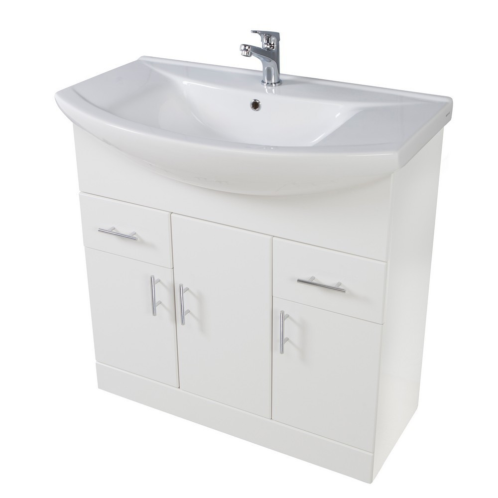 Scudo Lanza 850mm Floor Standing Vanity Unit with Basin in Gloss White