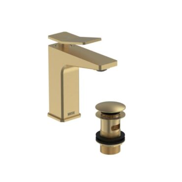 Bristan Tangram Eco Start Basin Mixer with Clicker Waste Brushed Brass