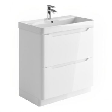 Ella Floor Standing 2-Drawer Vanity Unit with Basin 800mm Wide – Gloss White Finish