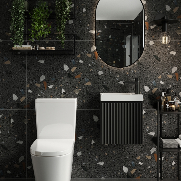 Linea Cloakroom 1-Drawer Wall Hung Vanity Unit with Basin 400mm Wide - Matte Black - Image 2