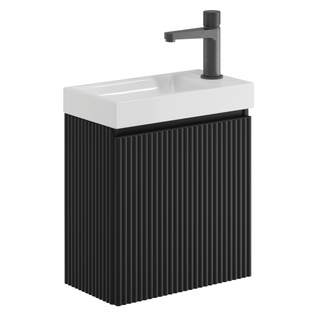 Linea Cloakroom 1-Drawer Wall Hung Vanity Unit with Basin 400mm Wide - Matte Black