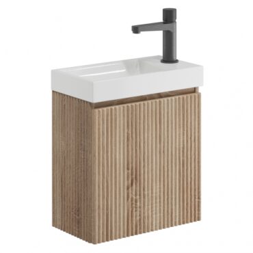 Linea Cloakroom 1-Drawer Wall Hung Vanity Unit with Basin 400mm Wide - Sonoma Oak