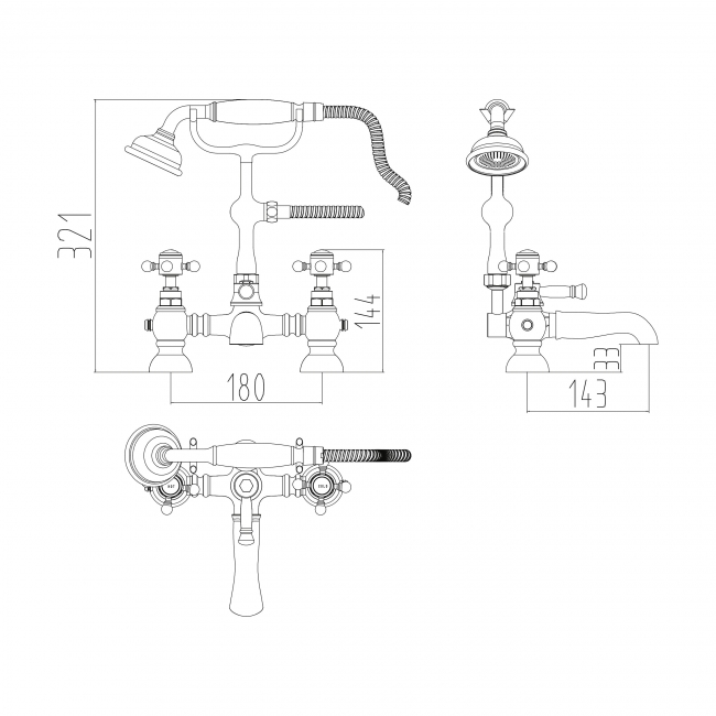 Harrogate Freestanding Bath Shower Mixer Tap with Shower Kit - Chrome - Image 2