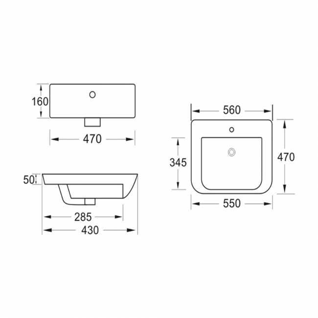 Kartell K-Vit Kameo 560mm 1 Tap Hole White Semi Recessed Basin - Image 2