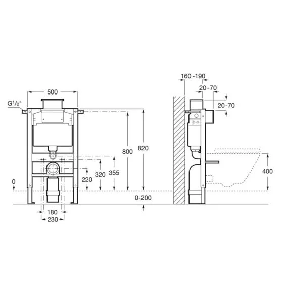 Roca Duplo WC Frame for Under Window Installation (820mm) - Image 2