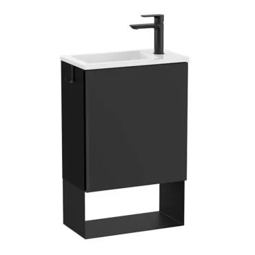 Roca Mini-Pro 450mm 1 Door Wall Hung Vanity Unit & Basin with Open Shelf – Matt Black