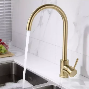Scudo Manhattan Kitchen Sink Mixer Tap - Brushed Brass Finish with Single Lever Control and Swivel Spout