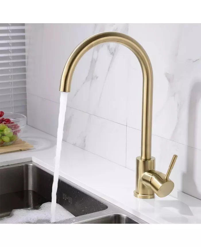 Scudo Manhattan Kitchen Sink Mixer Tap - Brushed Brass Finish with Single Lever Control and Swivel Spout