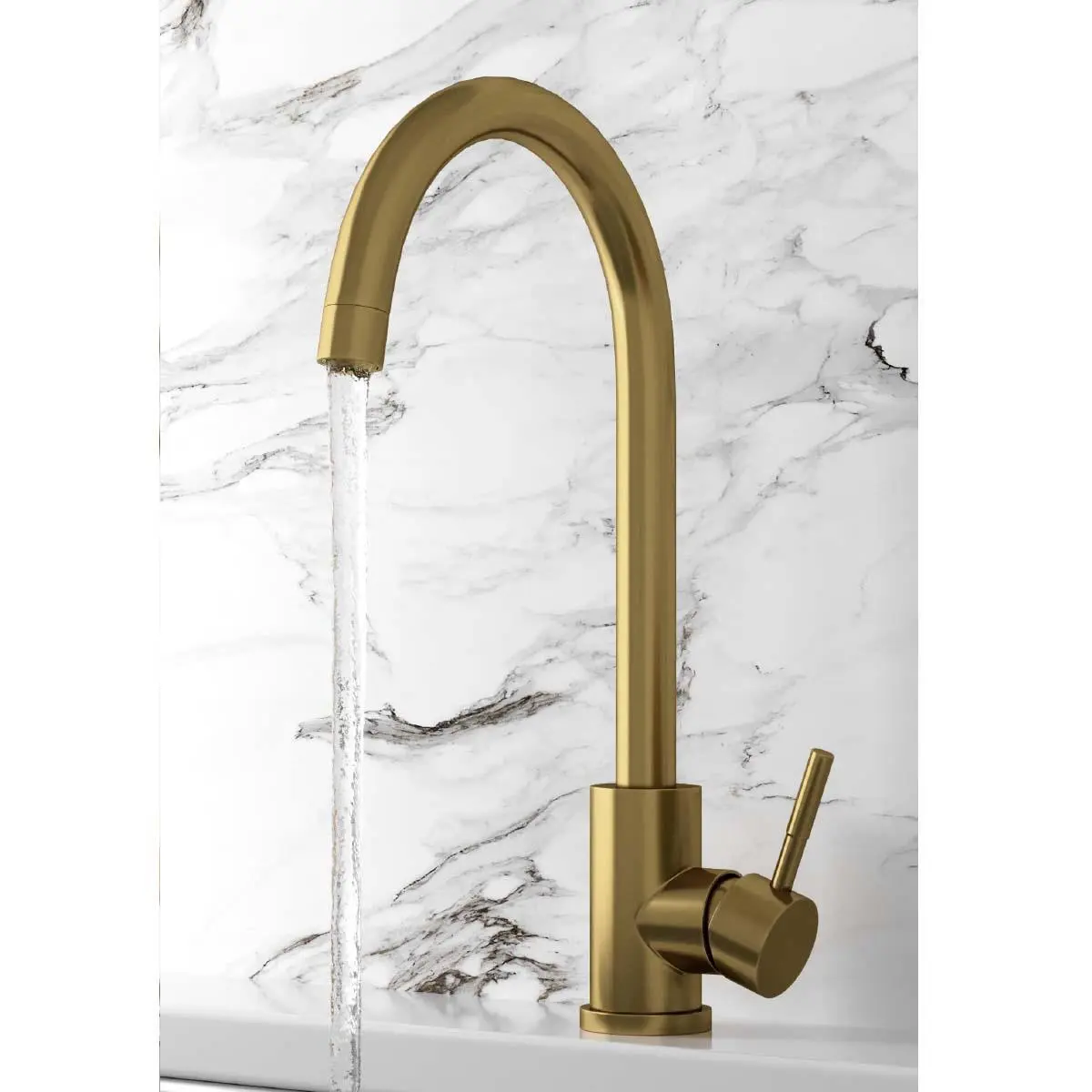 Scudo Manhattan Kitchen Sink Mixer Tap - Brushed Brass Finish with Single Lever Control and Swivel Spout - Image 3