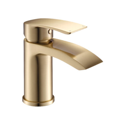 Brushed Brass Sleek Waterfall Basin Mono Tap - Waste