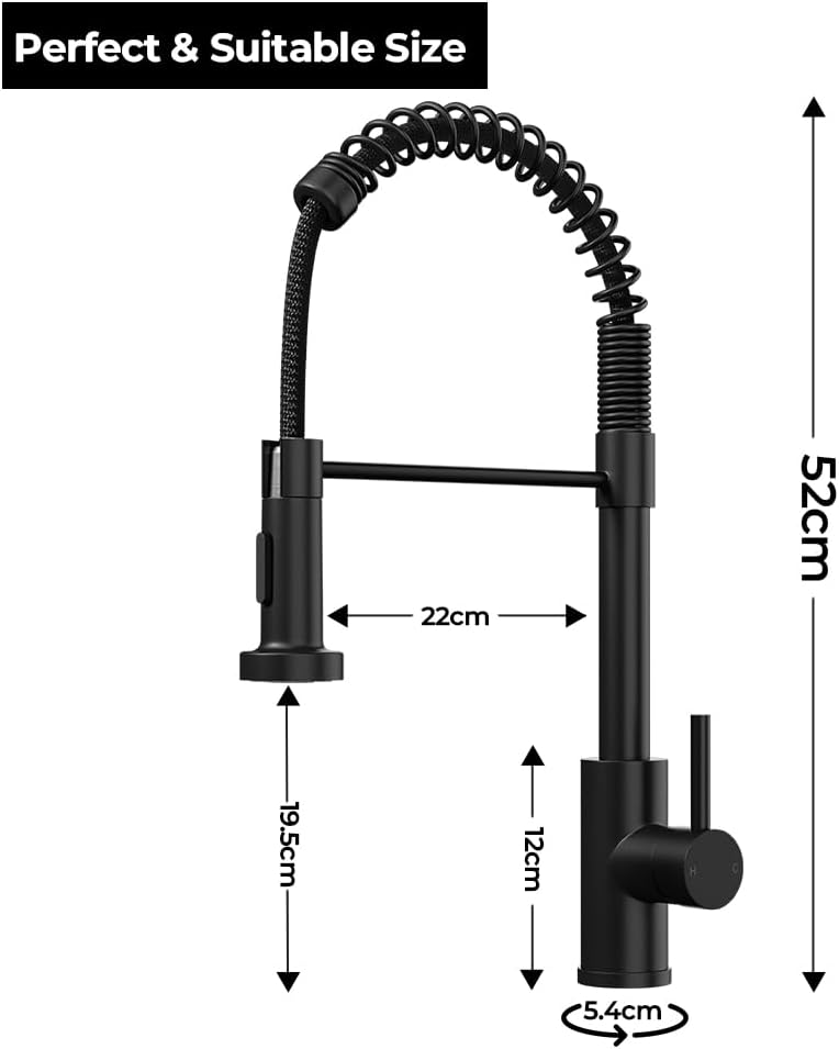 Tempo Contra Matt Black Kitchen Mixer Tap – Single Lever with Spring Pull-Out Hose Spray Head - Image 4