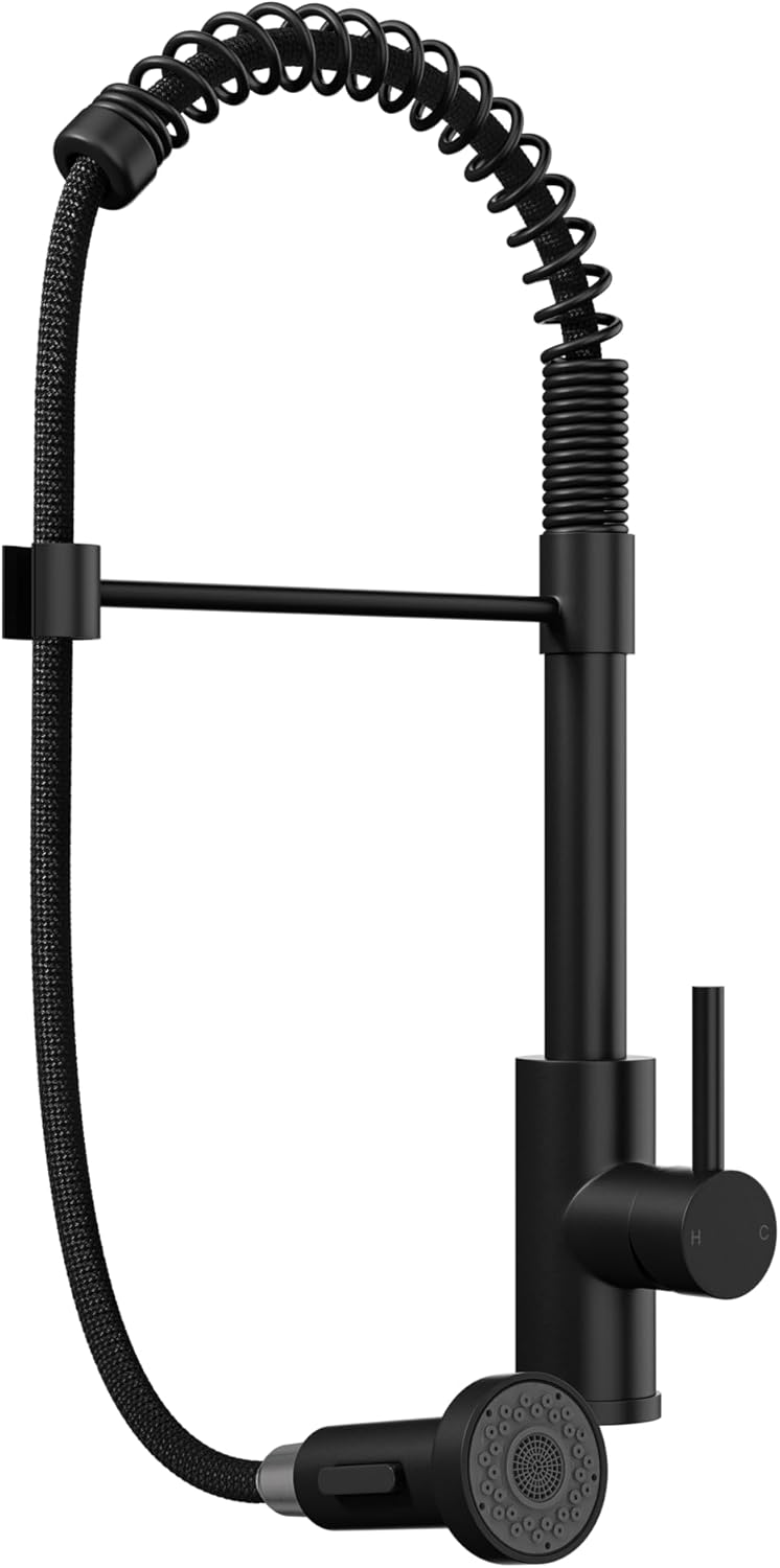 Tempo Contra Matt Black Kitchen Mixer Tap – Single Lever with Spring Pull-Out Hose Spray Head - Image 7