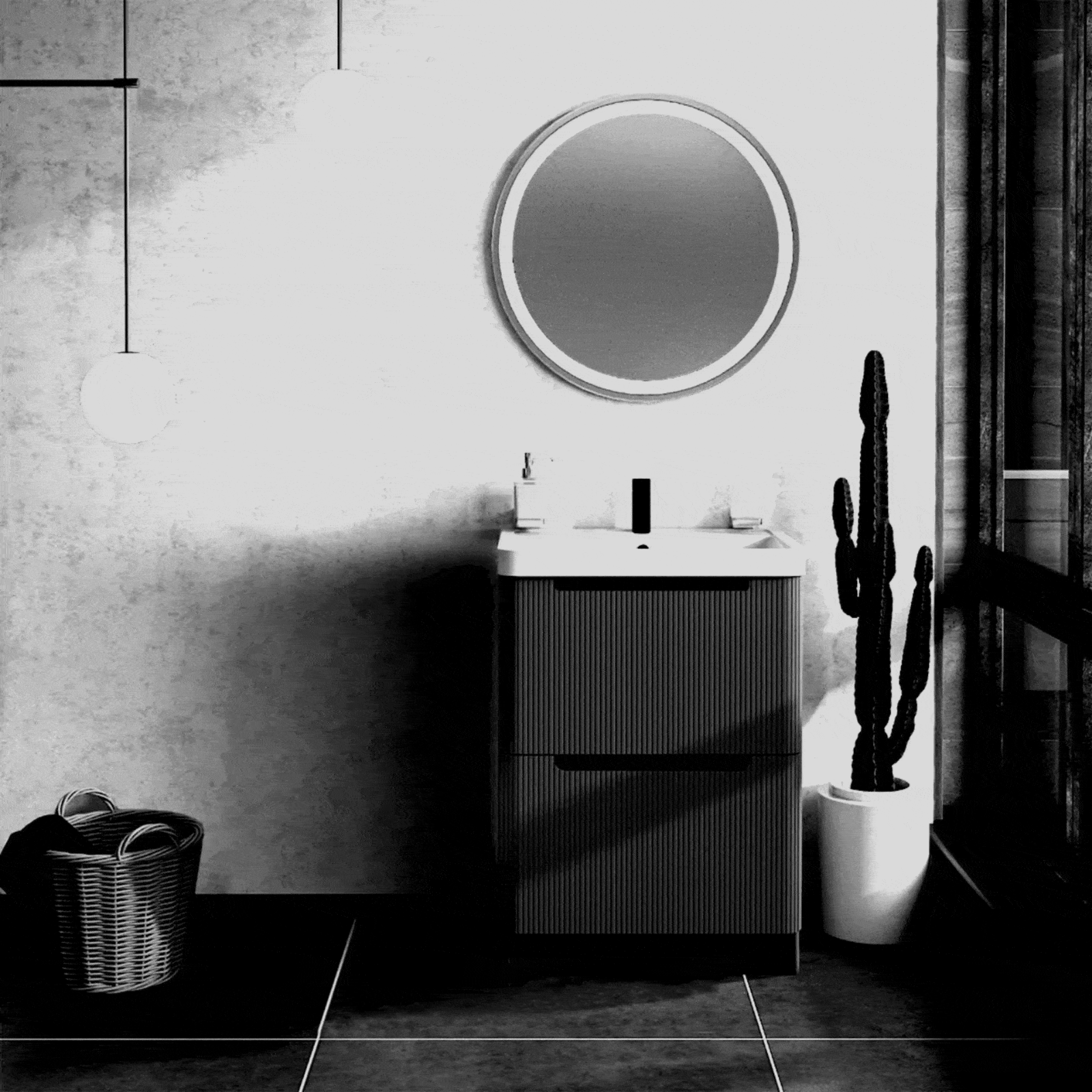 600mm Black Ribbed Textured Freestanding Vanity Unit with Basin & 2 Soft-Close Drawers - Image 4