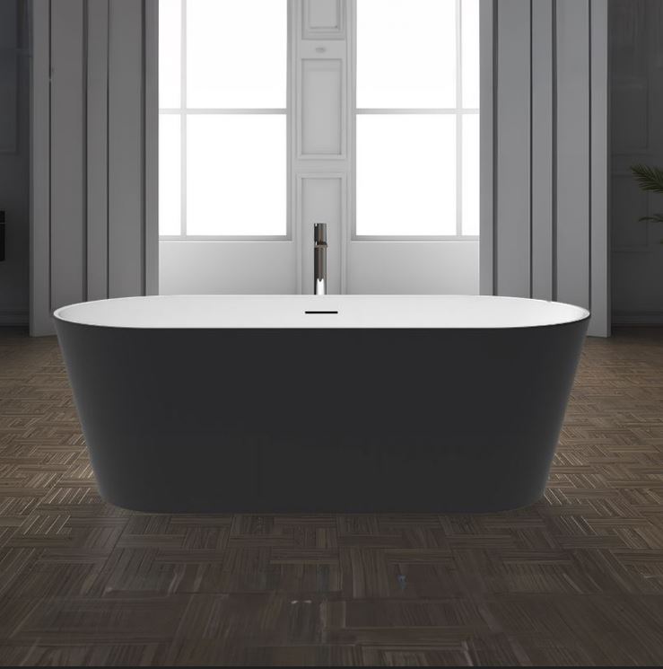 Bainlo Shadow 1700mm x 800mm Matte Black Freestanding Bath with White Pop-Up Waste