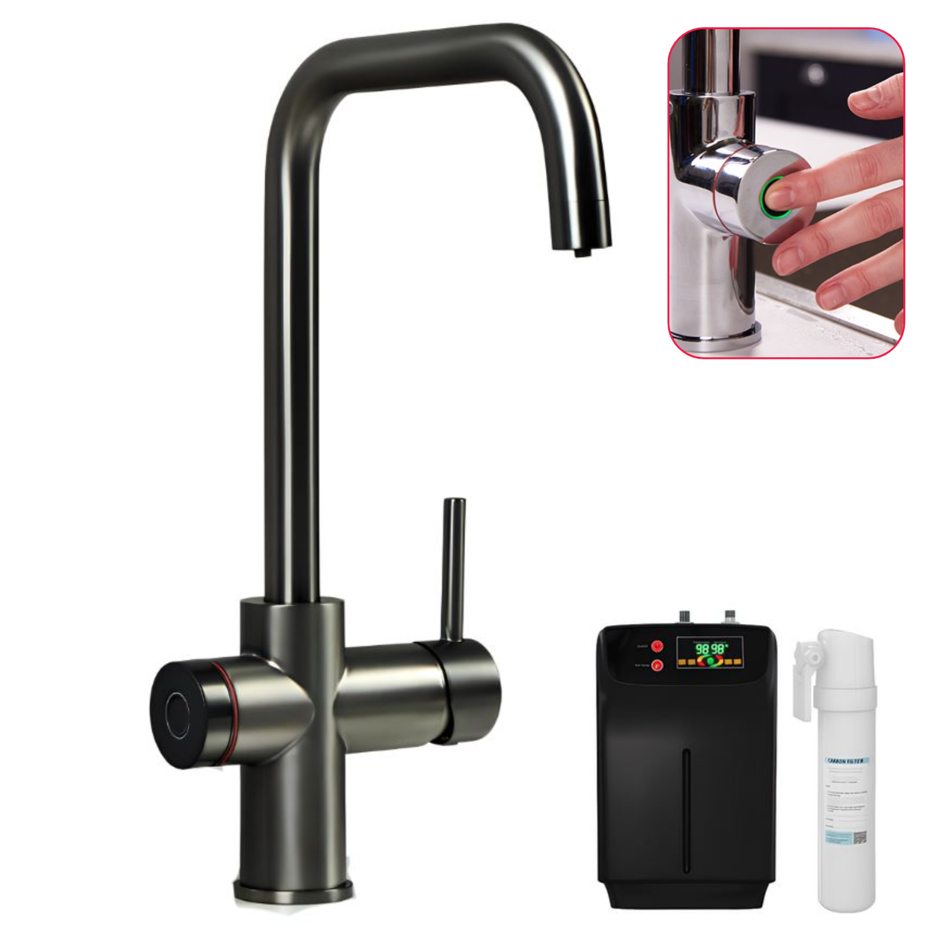 Biometric fingerprint activation on the Tempo 3-in-1 Boiling Tap for ultimate safety and control