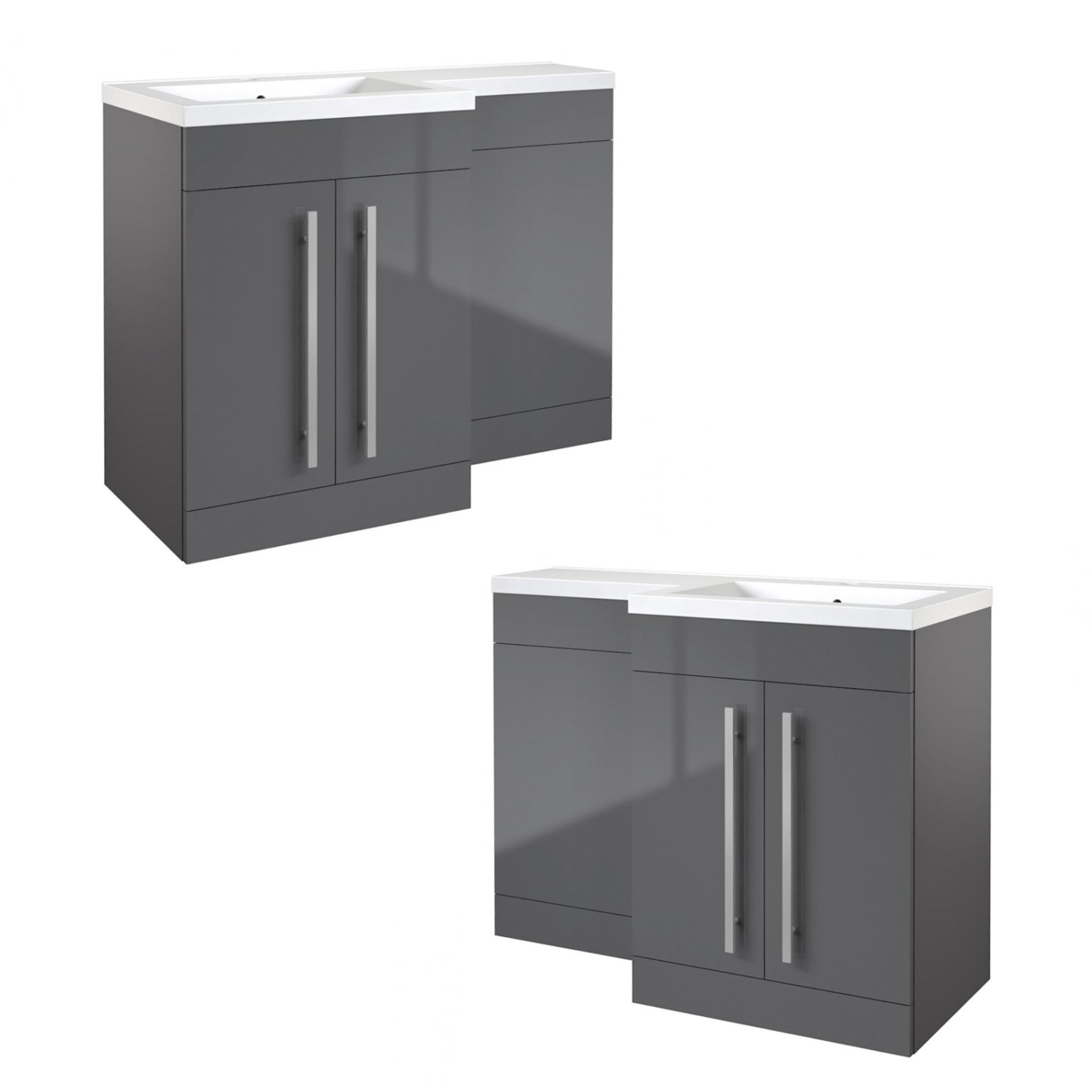 Kartell Matrix 1100mm Storm Grey Gloss L-Shaped Basin & WC Unit - Left or Right Hand Option
