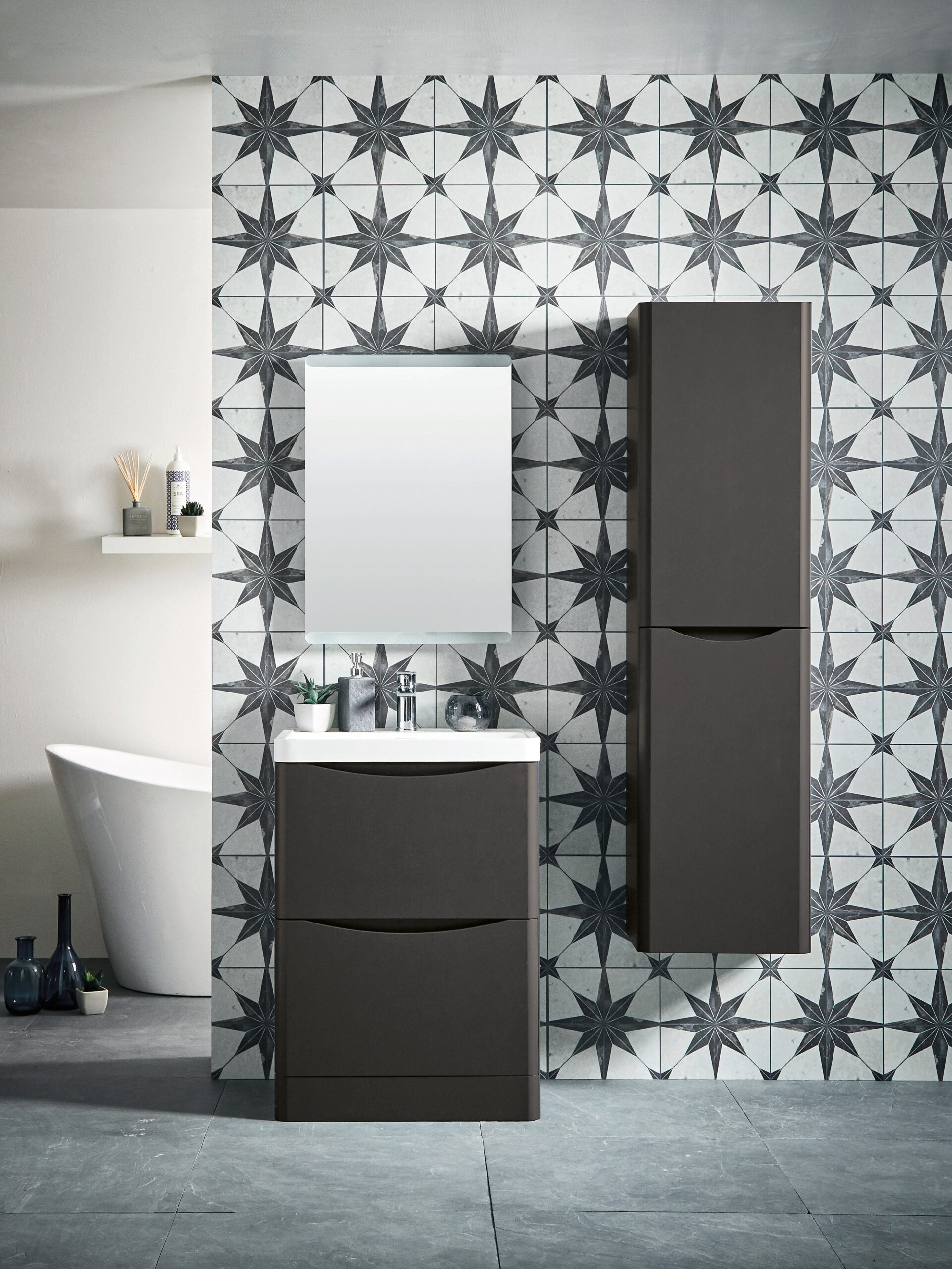 Scudo Bella 500mm Matt Grey Floorstanding Bathroom Vanity Unit with Basin & 2 Drawers - Image 2