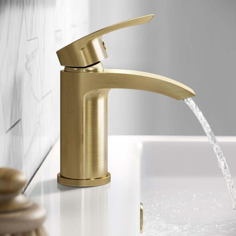 Brushed Brass Sleek Waterfall Basin Mono Tap - Waste - Image 3