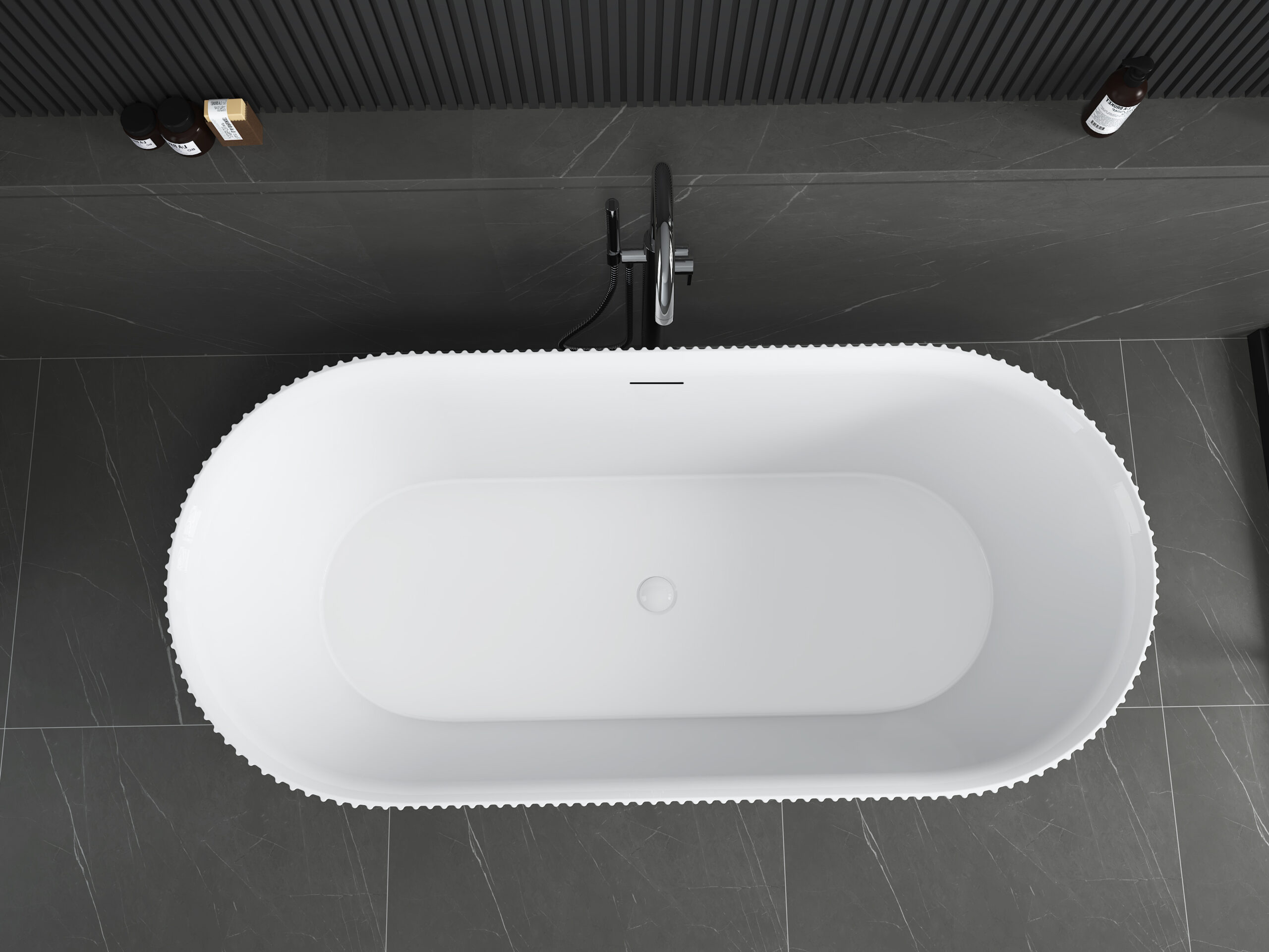 Bainlo Slate 1595mm Fluted Freestanding Bath – Matt Grey - Image 5