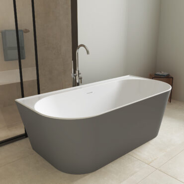 Bainlo Verto 1700mm x 800mm Grey Back-to-Wall Freestanding Bath – A modern statement bath with a space-saving design.