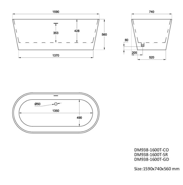 Bainlo Serenity 1590mm x 740mm Silver Freestanding Bath - Image 4