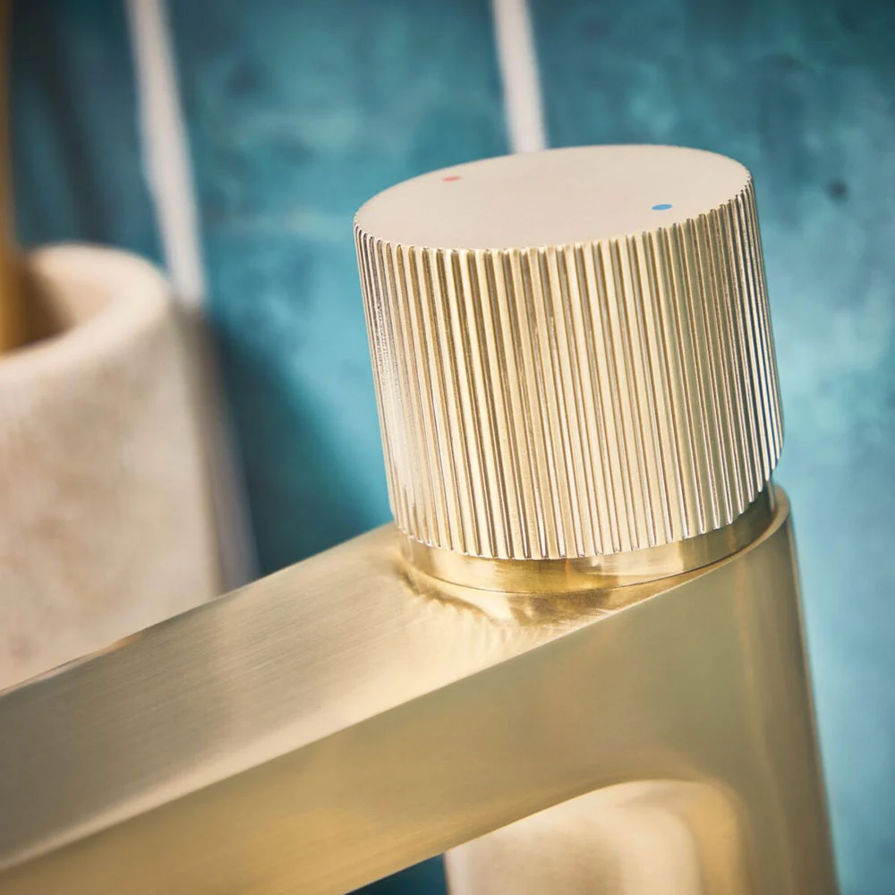 Scudo Koko Brushed Brass Mini Basin Mixer Tap Fluted Handle - Image 3