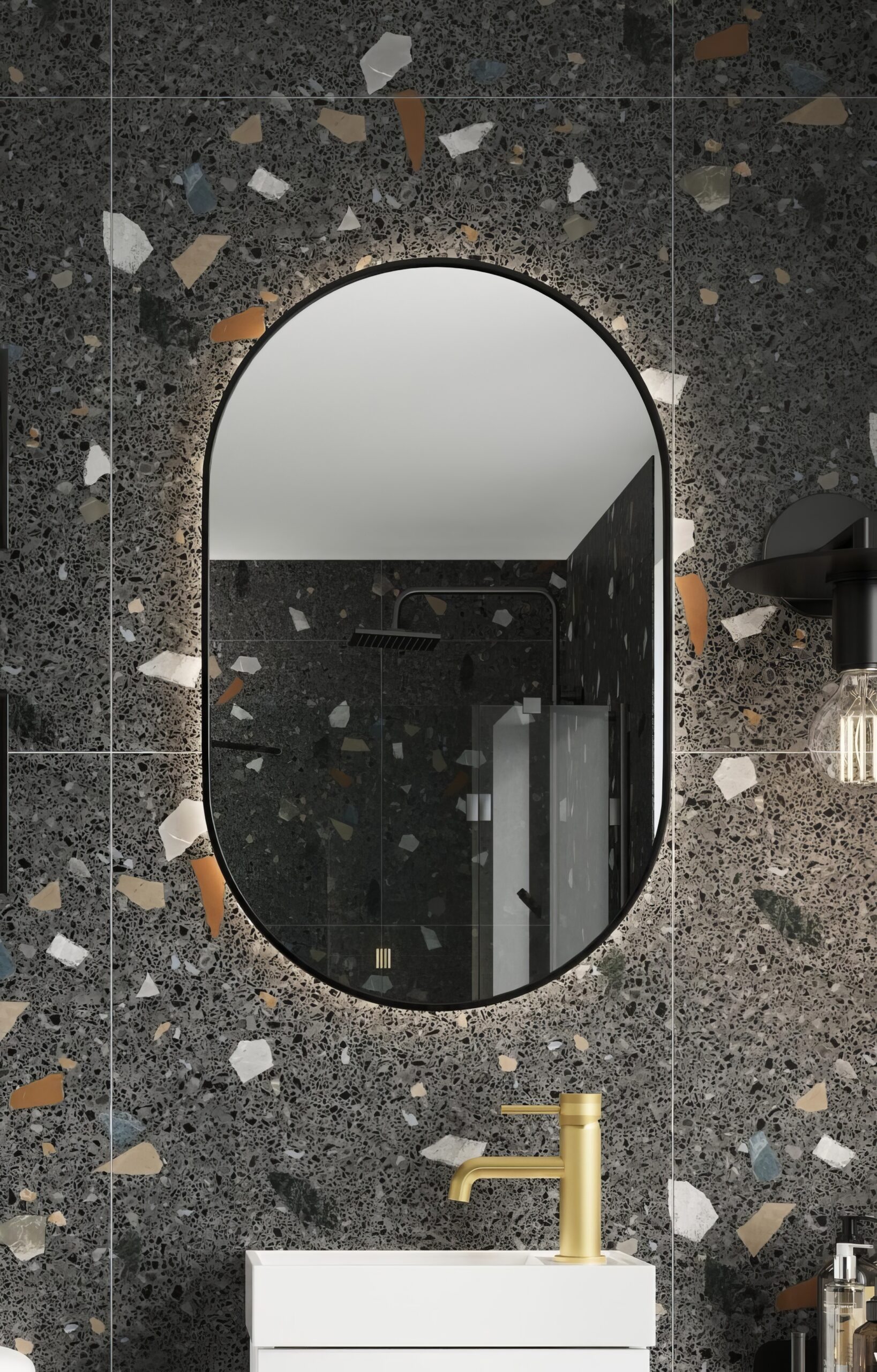 Scudo Aubrey Black Oval LED Bathroom Mirror with Demister & Touch Sensor 500 x 800mm - Image 2