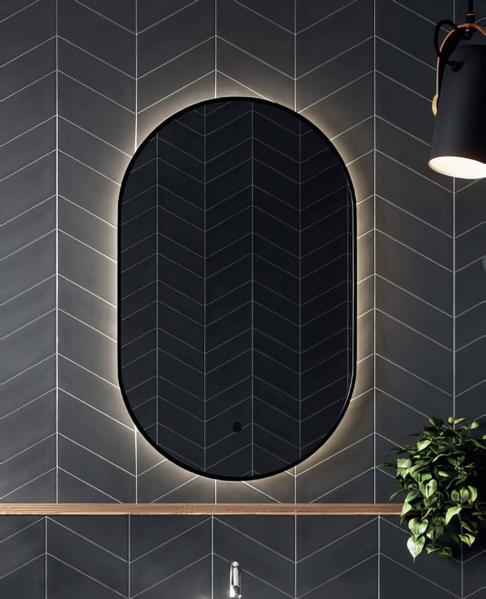 Scudo Aubrey Black Oval LED Bathroom Mirror with Demister & Touch Sensor 500 x 800mm